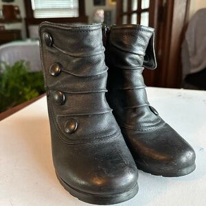 Miz Mooz Black Leather Button Ankle Booties